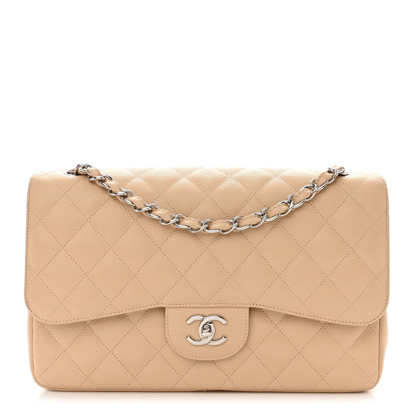 Caviar Quilted Jumbo Double Flap Beige Clair