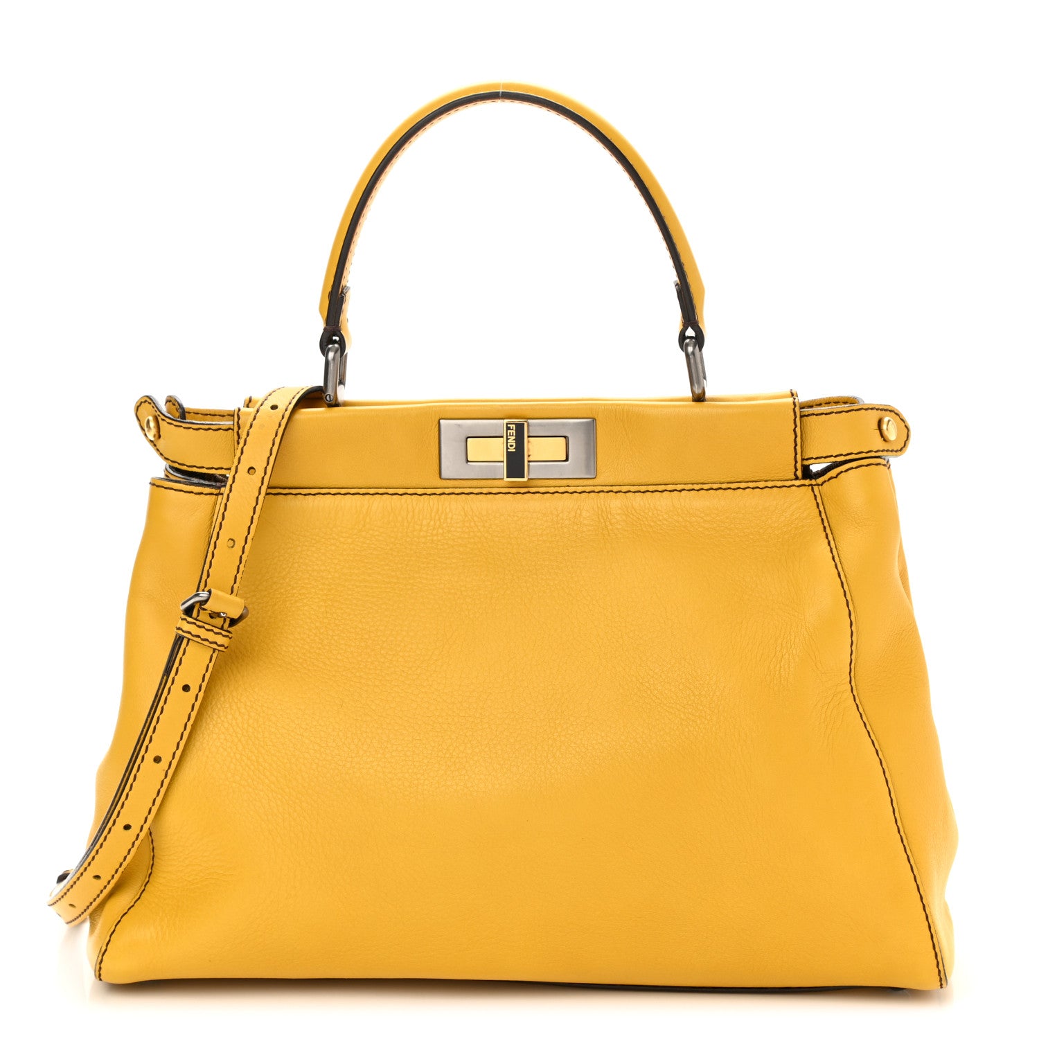 Fendi Vitello Zucca Large Peekaboo Iconic Satchel Yellow Tobacco 1 of 7