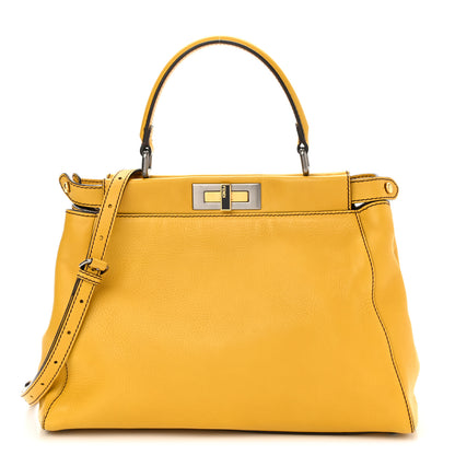 Fendi Vitello Zucca Large Peekaboo Iconic Satchel Yellow Tobacco 1 of 7