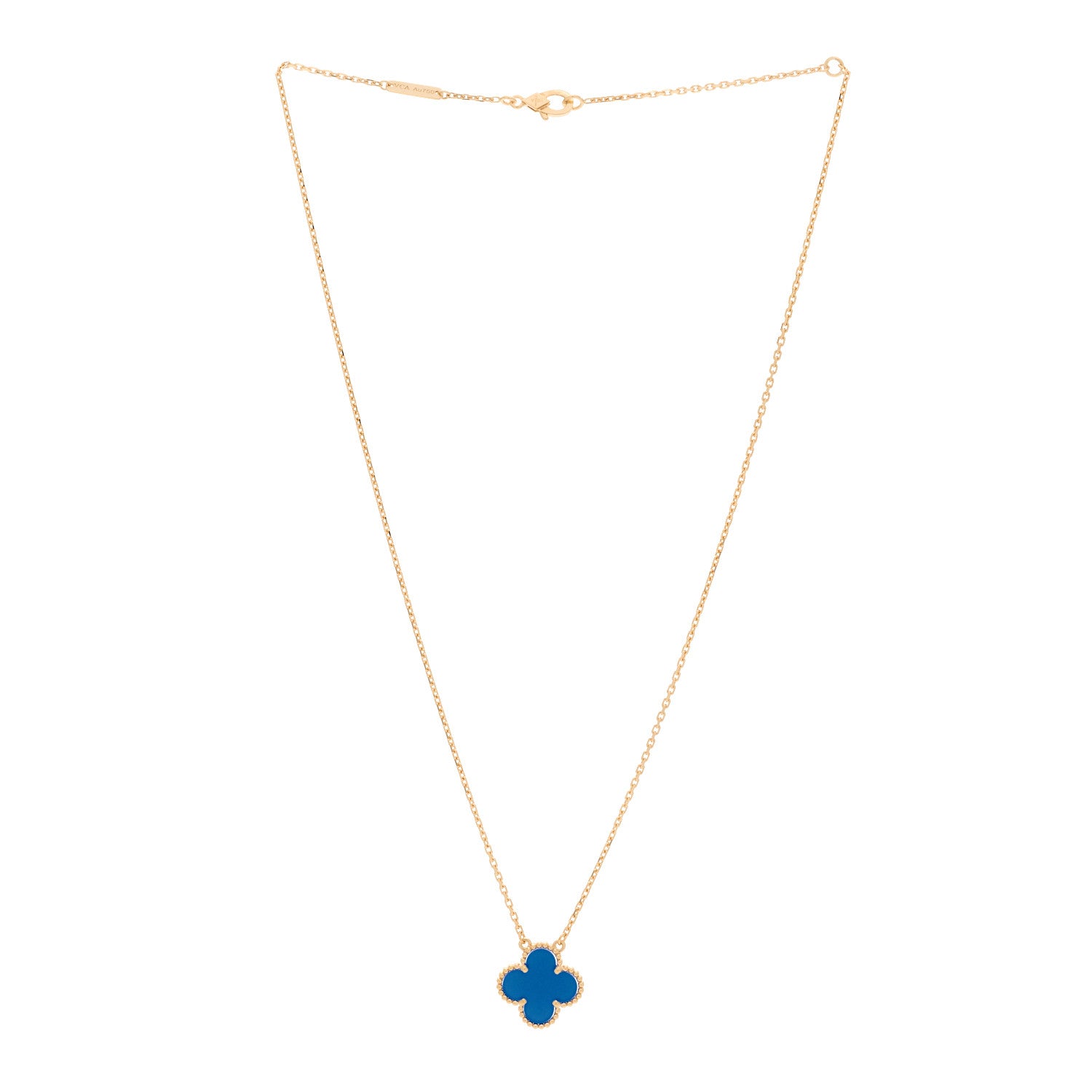 Van Cleef & Arpels 18K Yellow Gold Blue Agate Vintage Alhambra Pendant Necklace 3 of 6