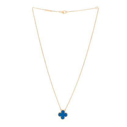 Van Cleef & Arpels 18K Yellow Gold Blue Agate Vintage Alhambra Pendant Necklace 3 of 6