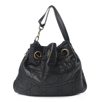 Christian Dior Lambskin Cannage Drawstring Bag Black 1 of 19