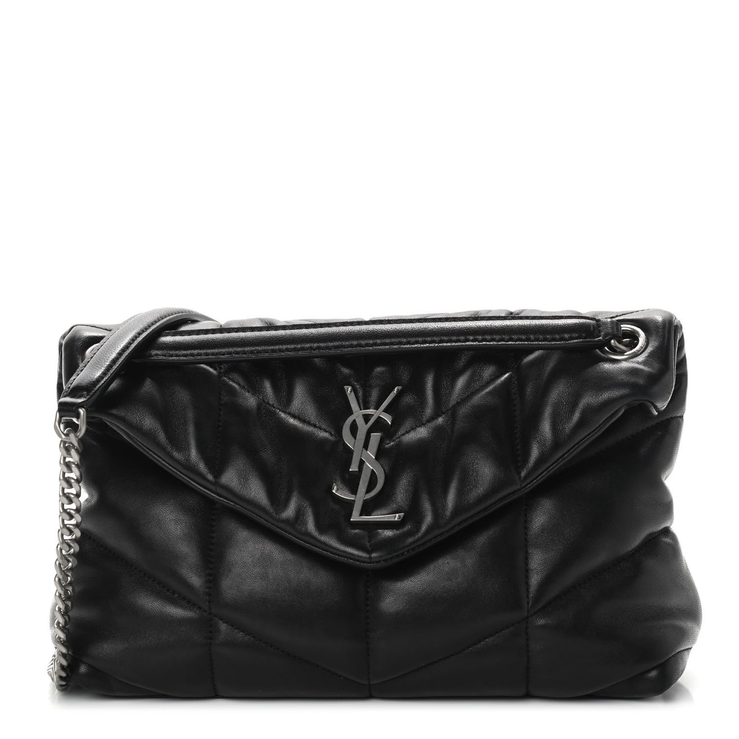 Lambskin Quilted Small Loulou Puffer Monogram Chain Satchel Black