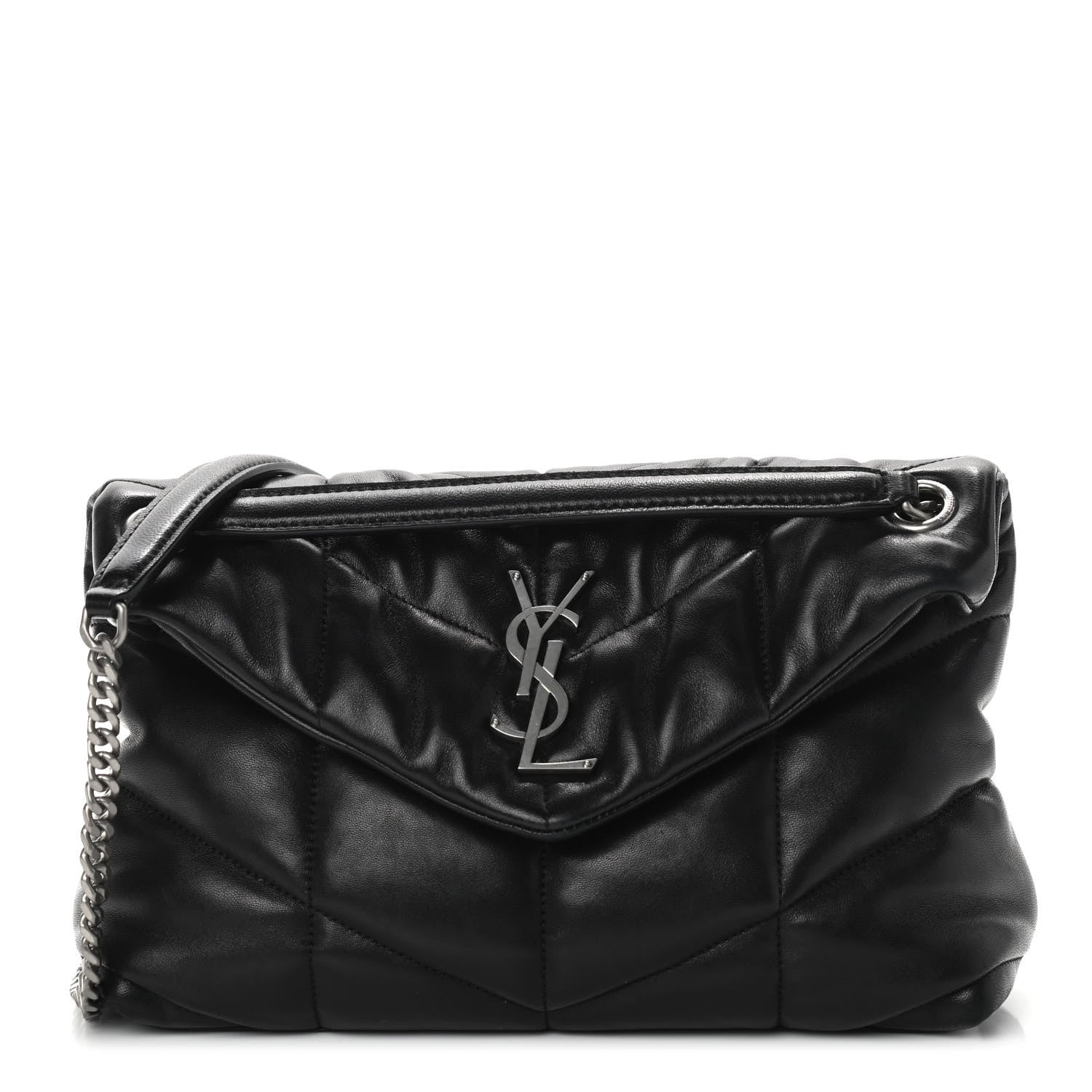 Saint Laurent Lambskin Quilted Small Loulou Puffer Monogram Chain Satchel Black 1 of 9