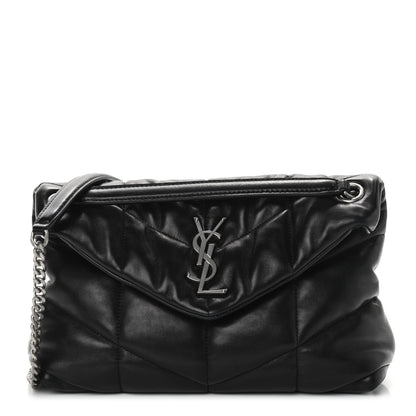 Saint Laurent Lambskin Quilted Small Loulou Puffer Monogram Chain Satchel Black 1 of 9