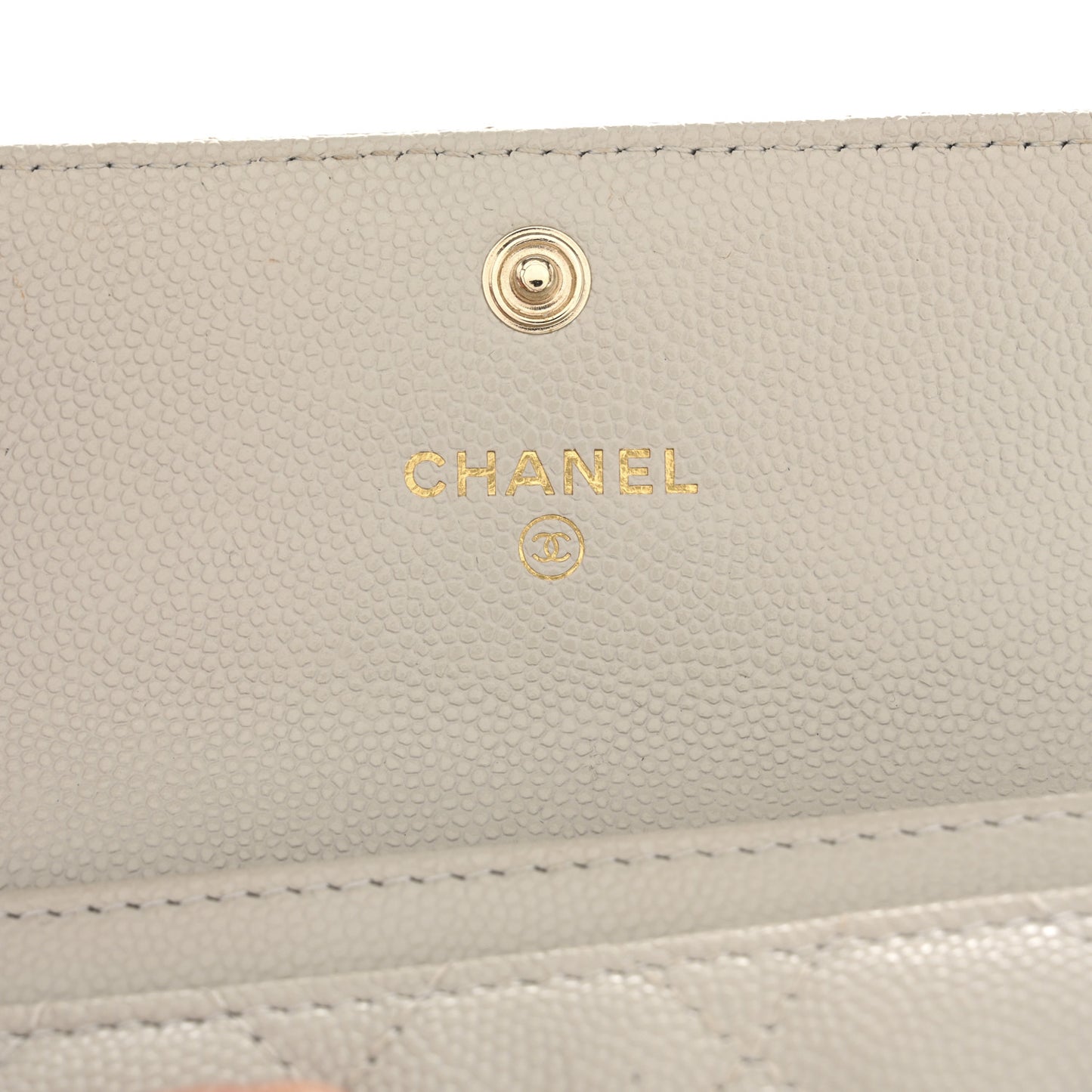 Caviar Quilted Crystal CC Flap Card Holder Light Grey