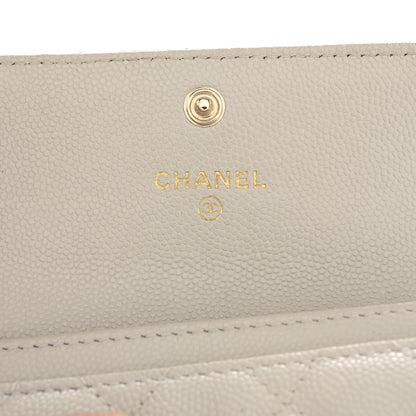 Chanel Caviar Quilted Crystal CC Flap Card Holder Light Grey 6 of 14