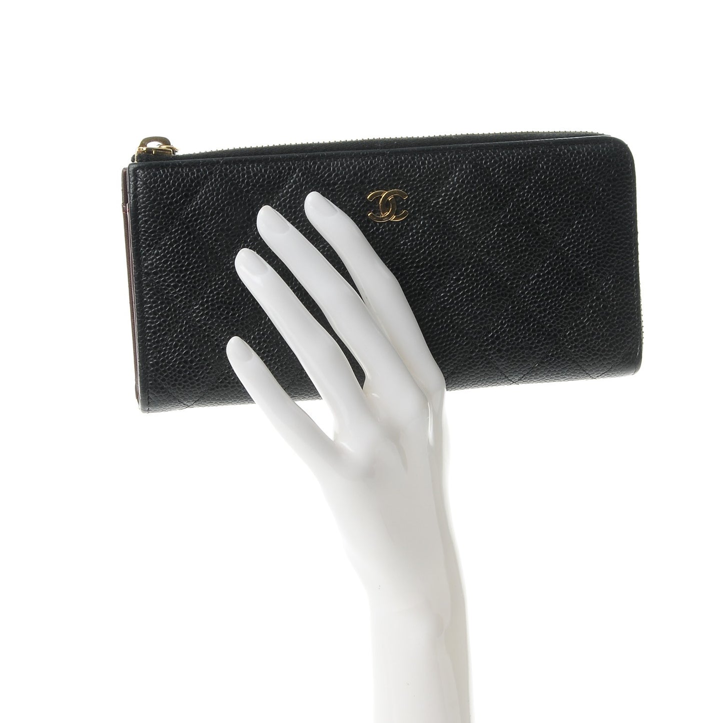 Caviar Quilted Zip Around Clutch Wallet Black