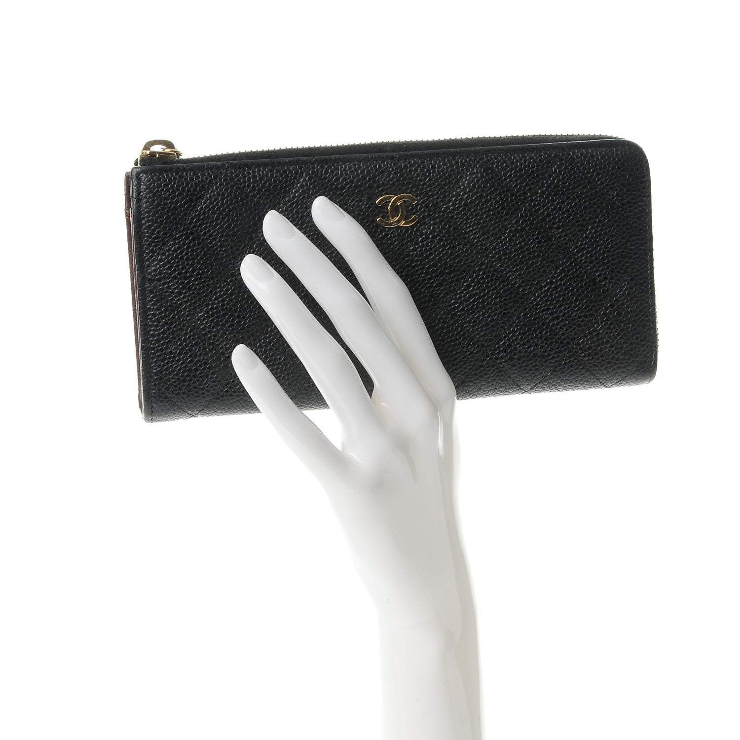 Chanel Caviar Quilted Zip Around Clutch Wallet Black 2 of 10