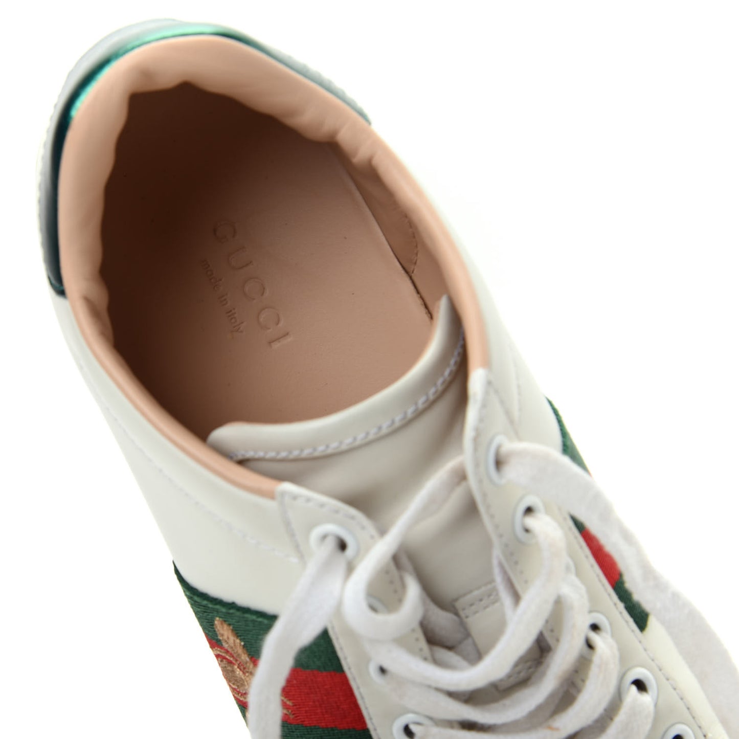 Calfskin Web Bee Embroidered Womens Ace Platform Sneakers 36 White