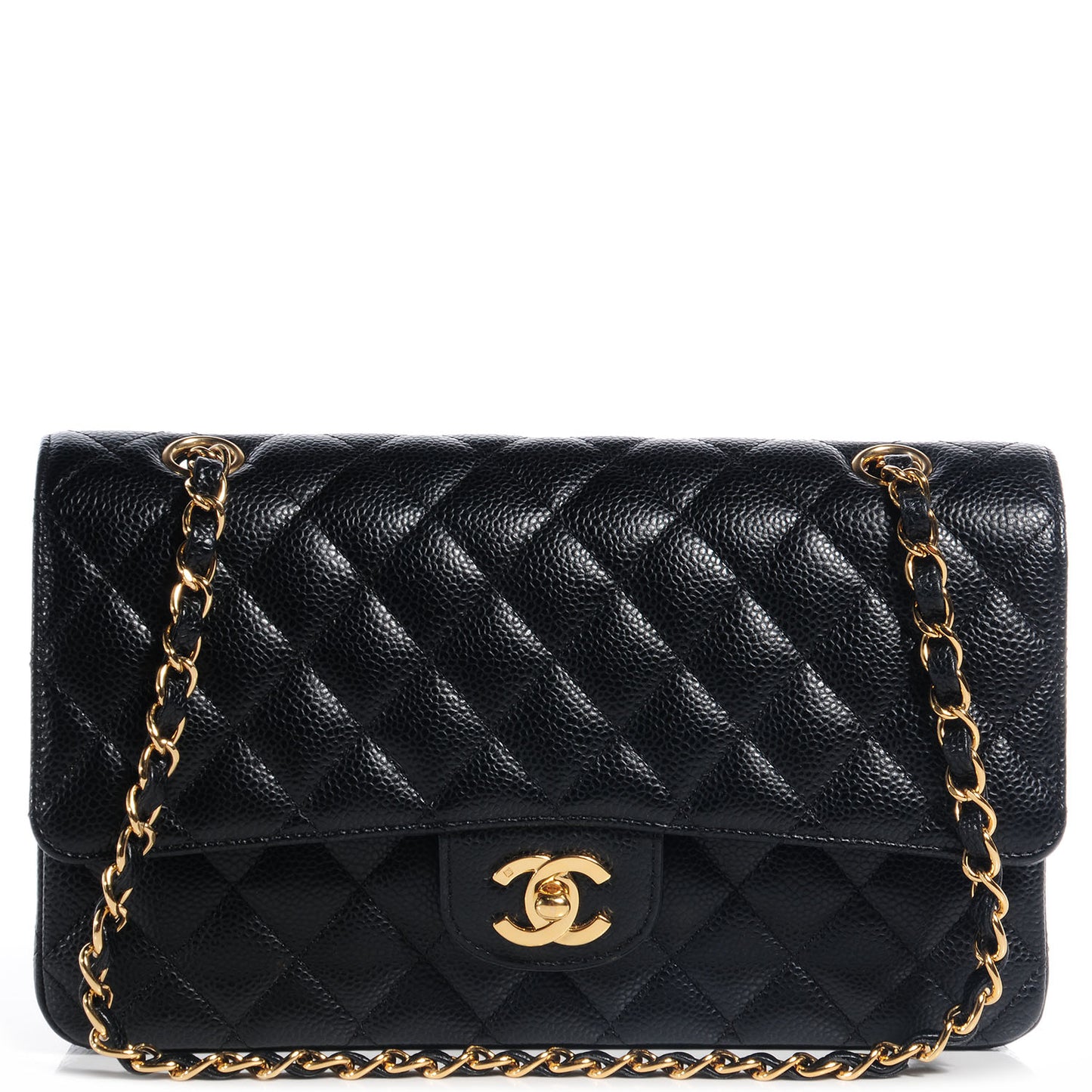 Caviar Quilted Medium Double Flap Black