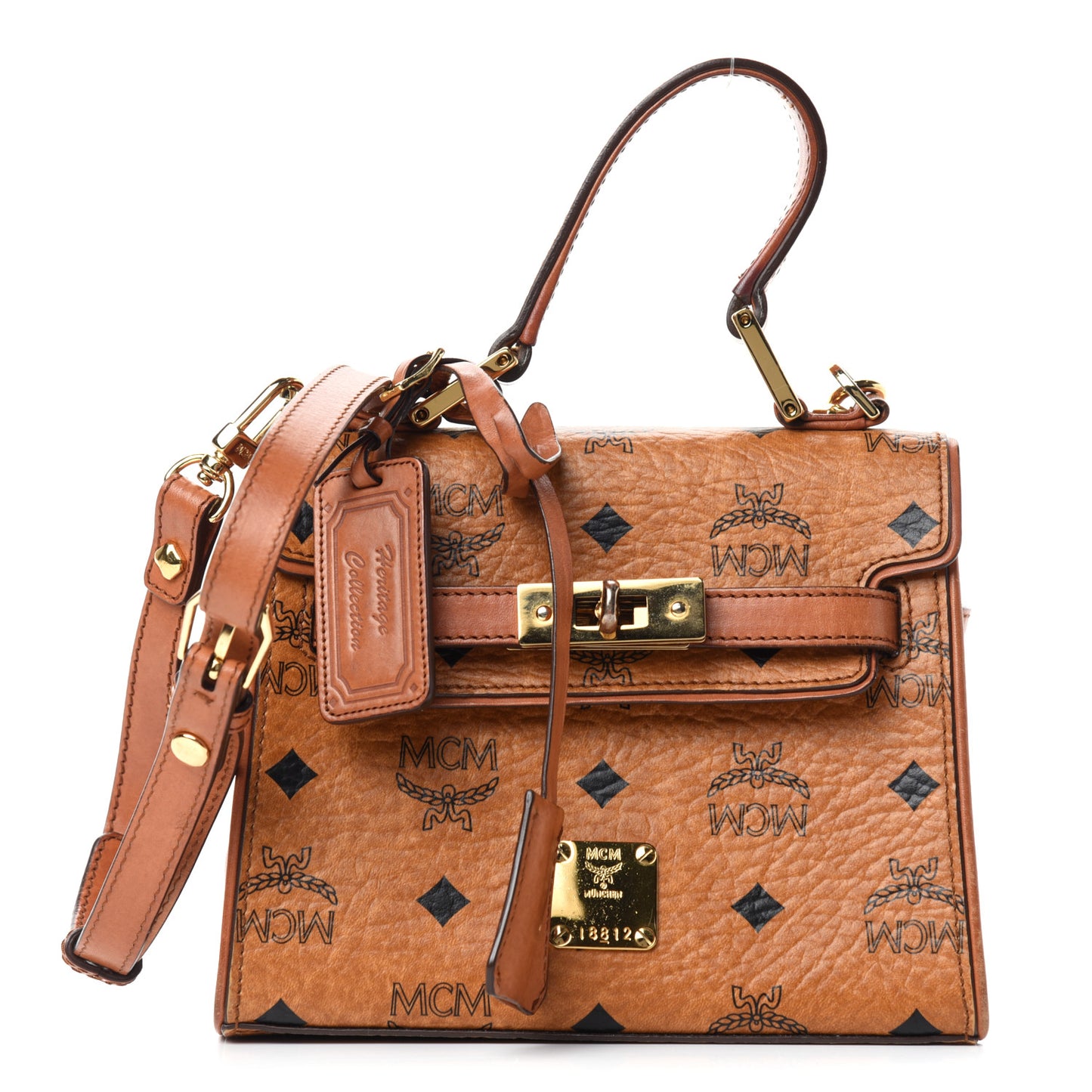 Visetos Mini Heritage Top Handle Satchel Cognac
