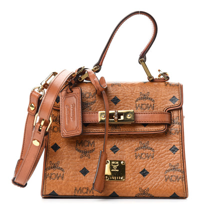 MCM Visetos Mini Heritage Top Handle Satchel Cognac 1 of 10