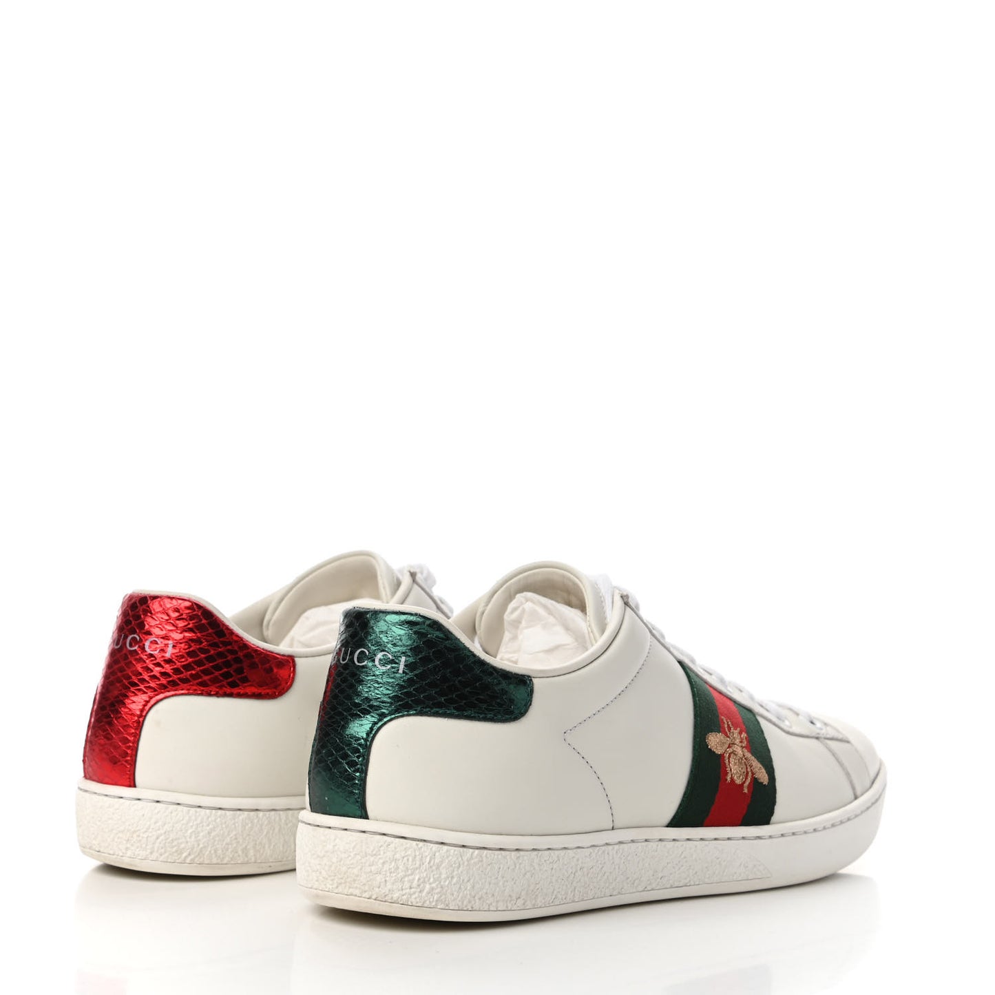Calfskin Ayers Bee Embroidered Womens Ace Sneakers 37.5 White Green