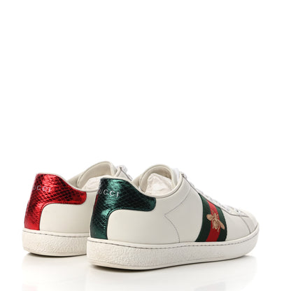 Gucci Calfskin Ayers Bee Embroidered Womens Ace Sneakers 37.5 White Green 4 of 9