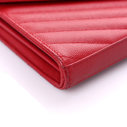Saint Laurent Grain De Poudre Matelasse Chevron Monogram Chain Wallet New Red 6 of 13