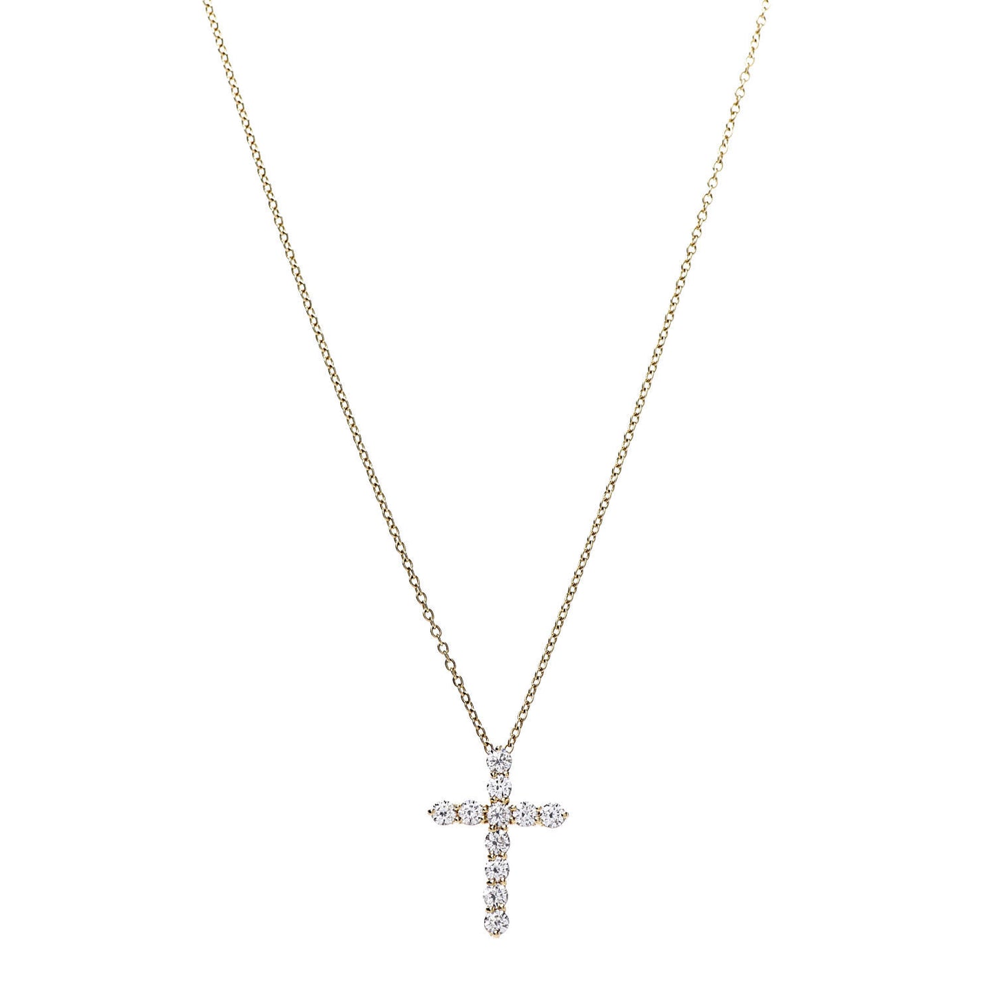18K Yellow Gold Diamond .42ct Cross Pendant Necklace