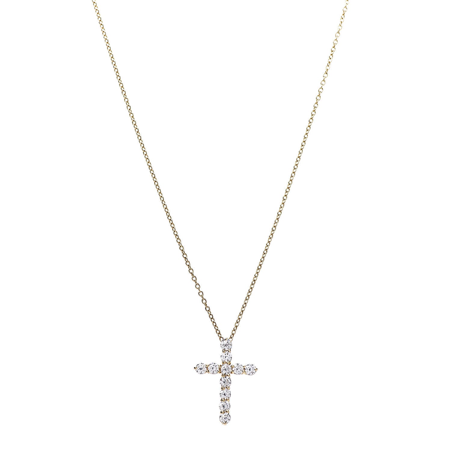 Tiffany 18K Yellow Gold Diamond .42ct Cross Pendant Necklace 1 of 7