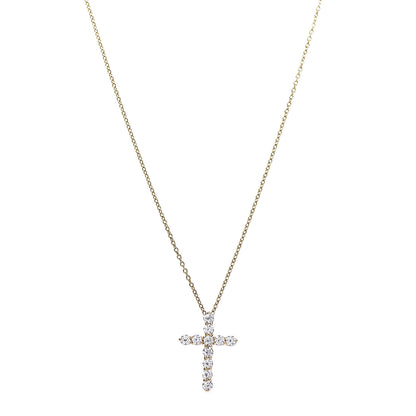 Tiffany 18K Yellow Gold Diamond .42ct Cross Pendant Necklace 1 of 7