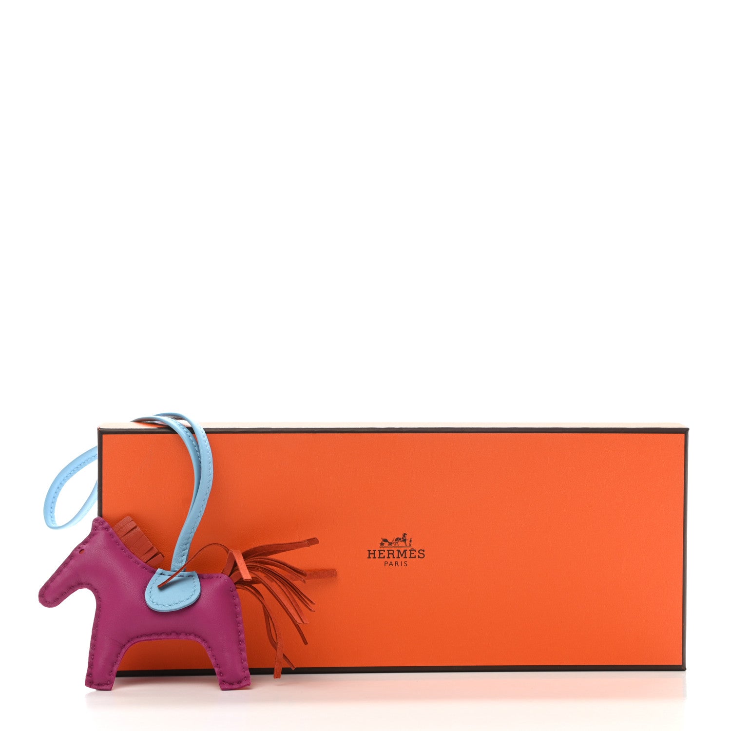 Hermes Milo Lambskin Grigri Rodeo Horse Bag Charm PM Rose Pourpre Cornaline Celeste 5 of 5
