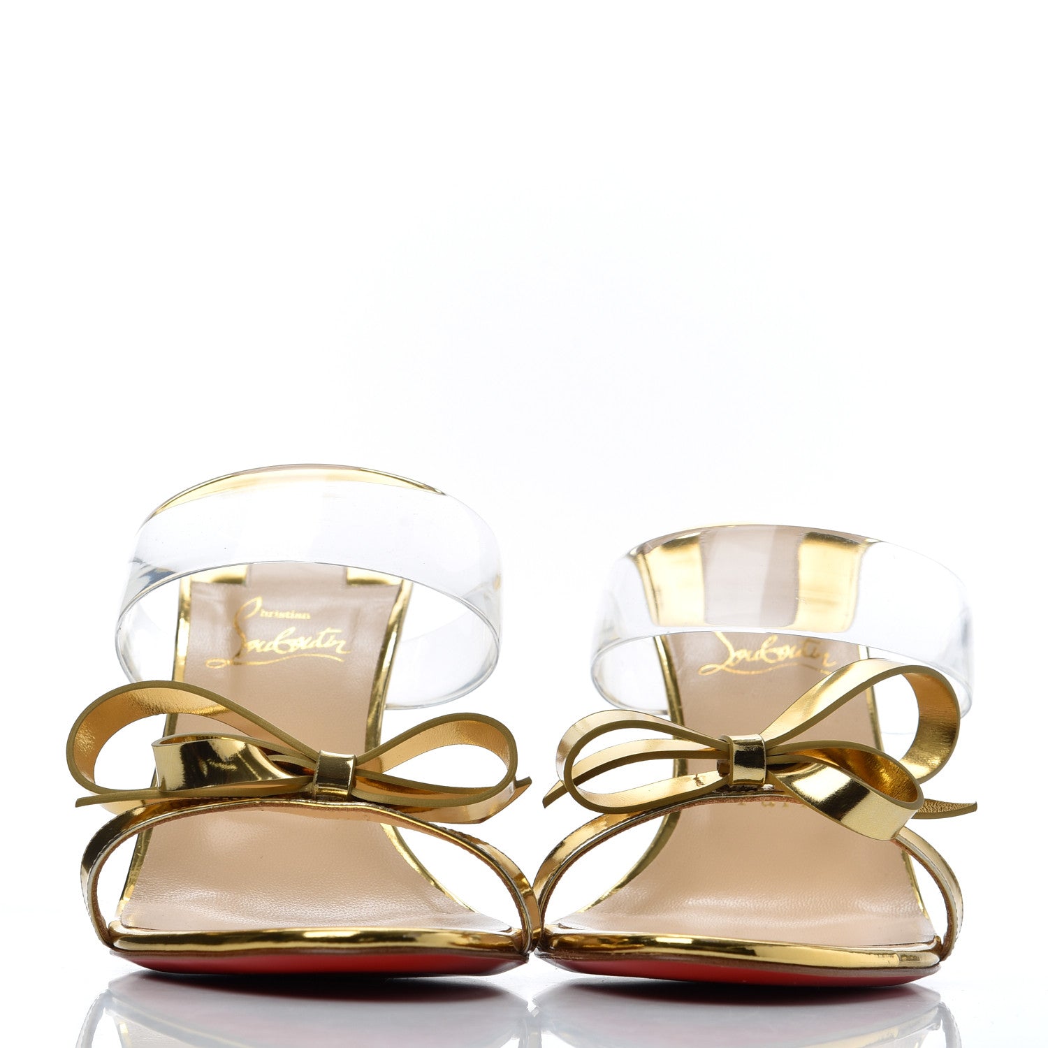 Christian Louboutin Specchio PVC Just Nodo 85 Slide Sandals 39.5 Gold 2 of 14
