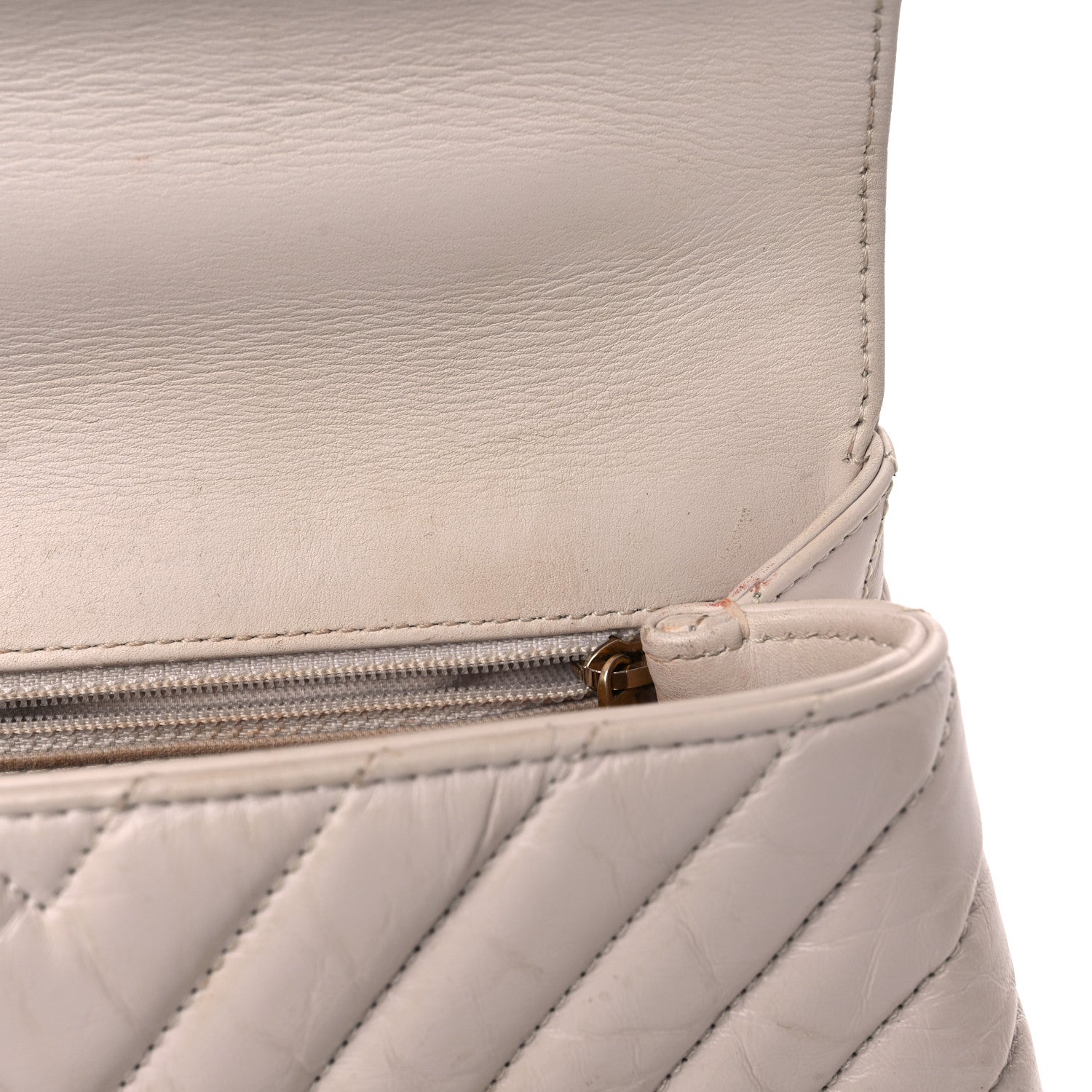 Chanel Aged Calfskin Chevron Quilted Mini Coco Handle Flap Ivory 14 of 21
