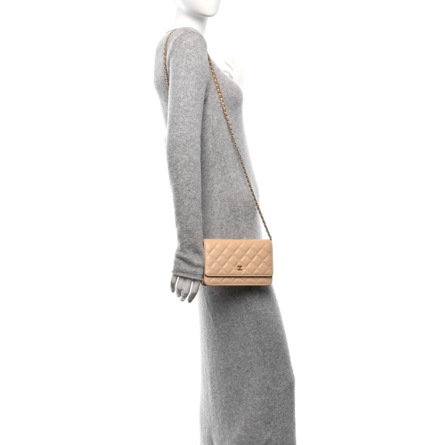 Chanel Caviar Quilted Wallet on Chain WOC Beige 2 of 11