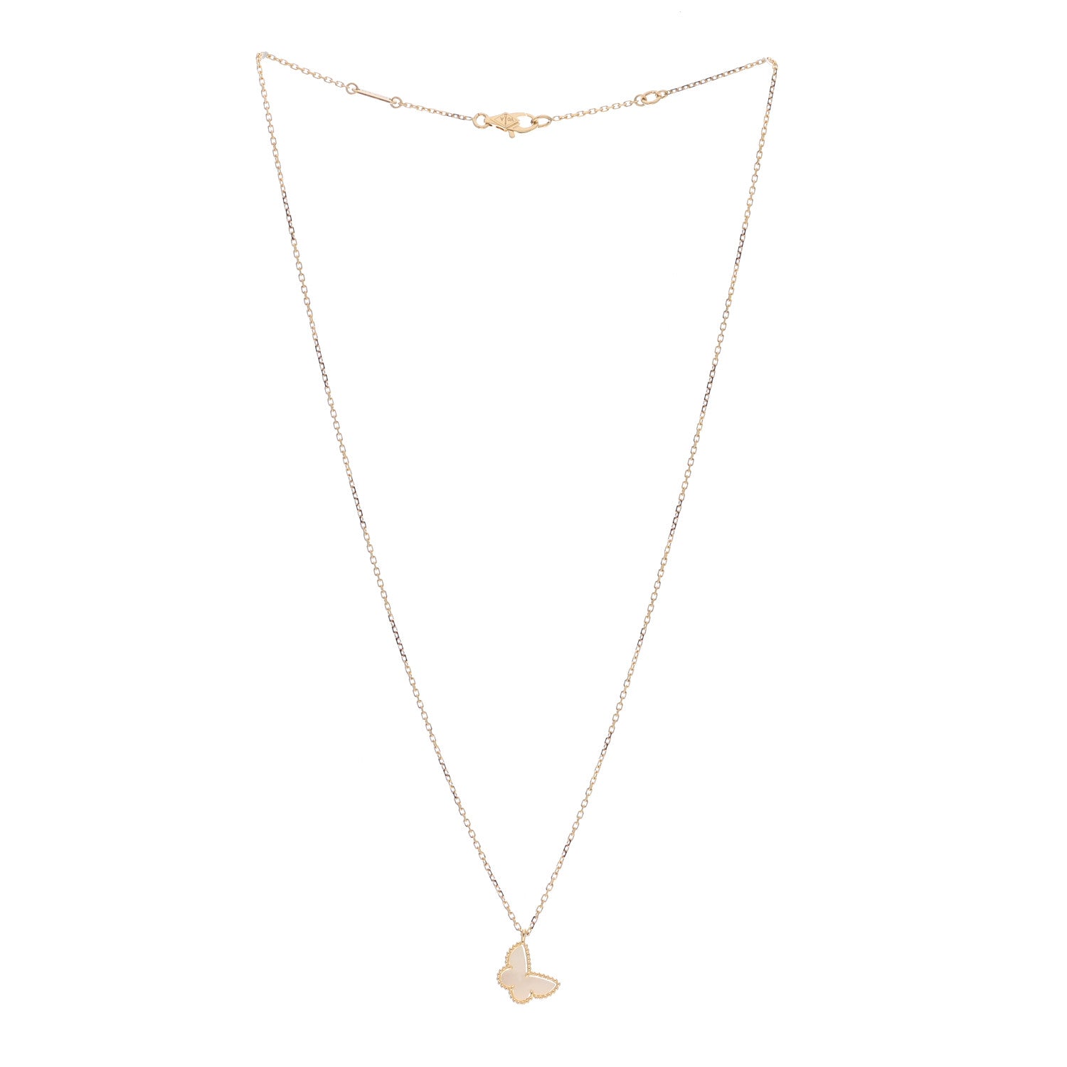 Van Cleef & Arpels 18K Yellow Gold Mother of Pearl Sweet Alhambra Butterfly Pendant Necklace 3 of 6