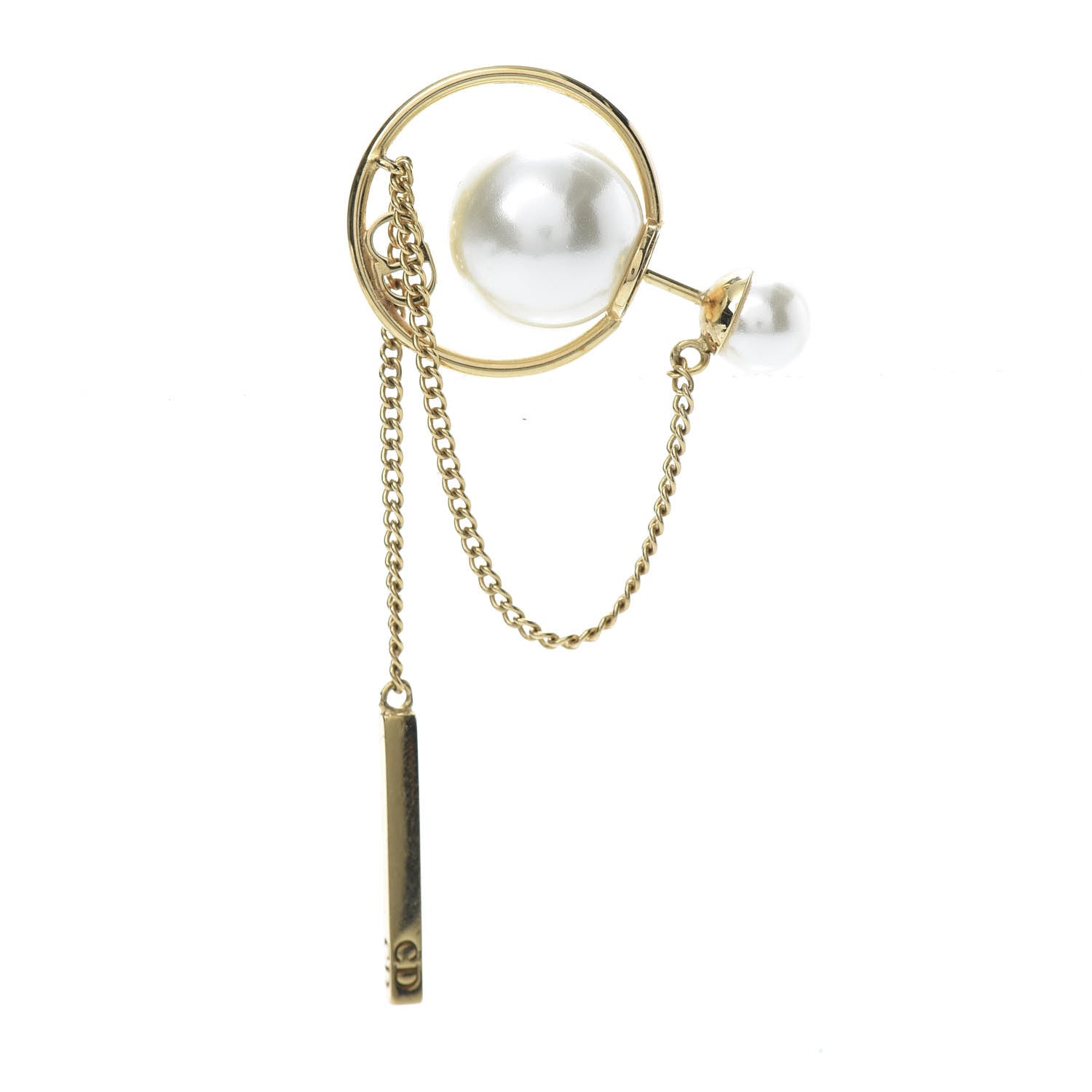 Christian Dior Pearl Tribales Dangle Chain Earrings Gold 2 of 5