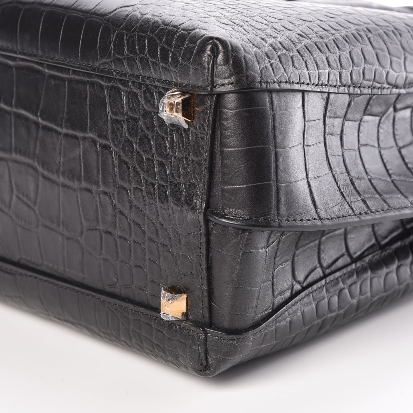 Calfskin Crocodile Embossed Medium Milla Tote Black