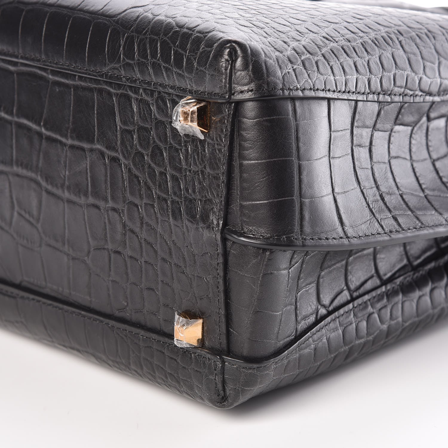 MCM Calfskin Crocodile Embossed Medium Milla Tote Black 6 of 9
