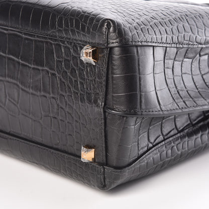 MCM Calfskin Crocodile Embossed Medium Milla Tote Black 6 of 9
