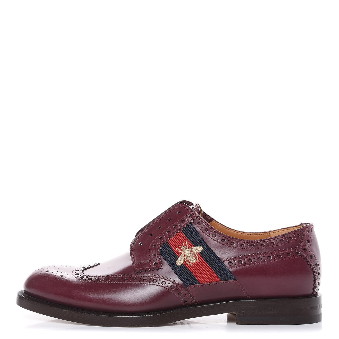 Calfskin Web Bee Embroidered Mens Slip-On Brogue Wingtip Derby Shoes 7 Bordeaux