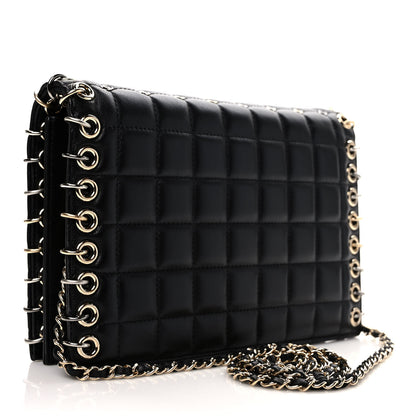 Chanel Lambskin Chocolate Bar Piercing CC Studded Small Chain Flap Bag Black 3 of 12