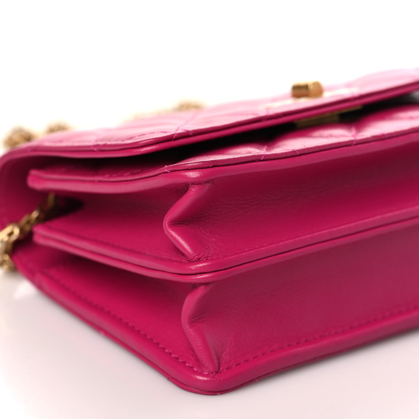 Aged Calfskin Quilted Mini Reissue Wallet On Chain WOC Fuchsia