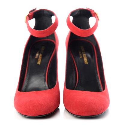 Saint Laurent Suede Loulou 70 Ankle Strap Pumps 38.5 Red 2 of 10