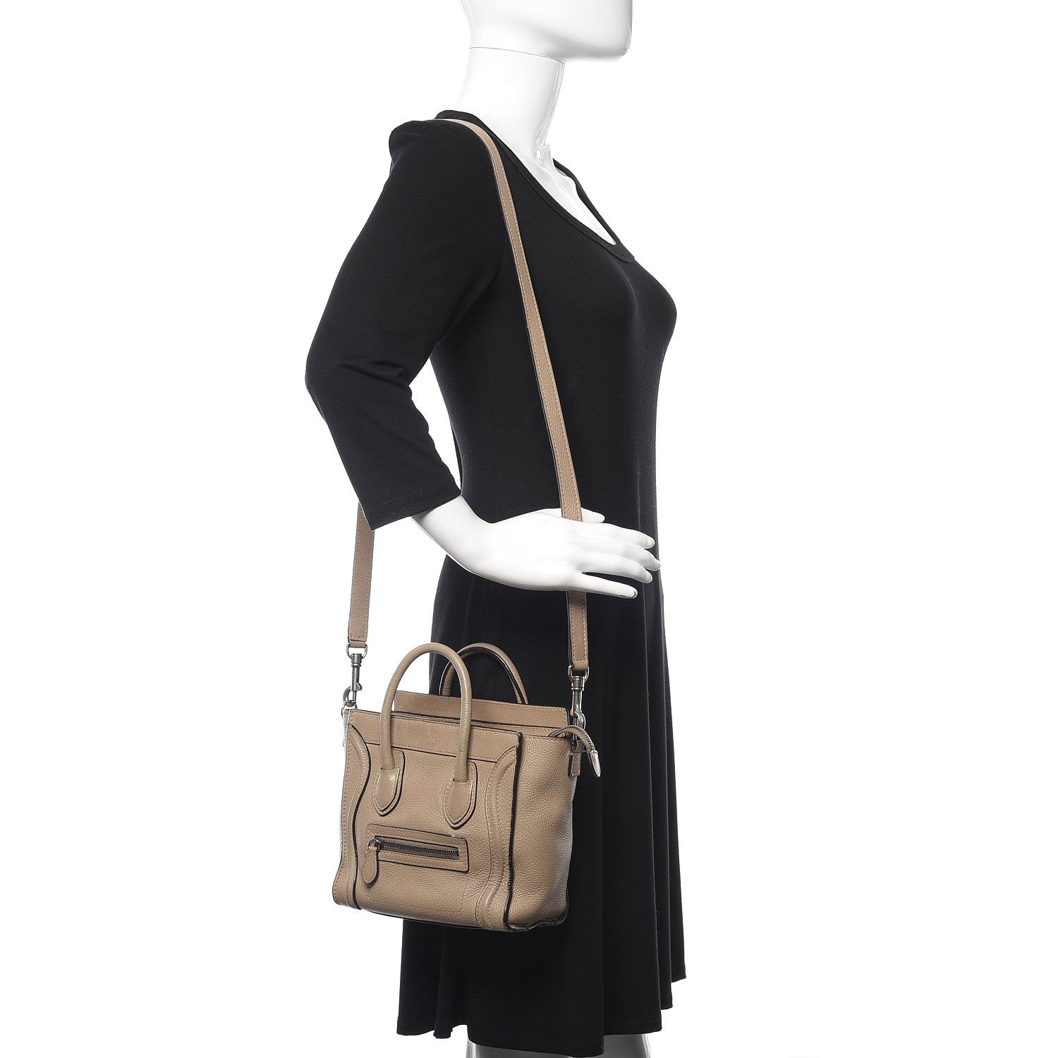 Celine Drummed Calfskin Nano Luggage Dune 2 of 17