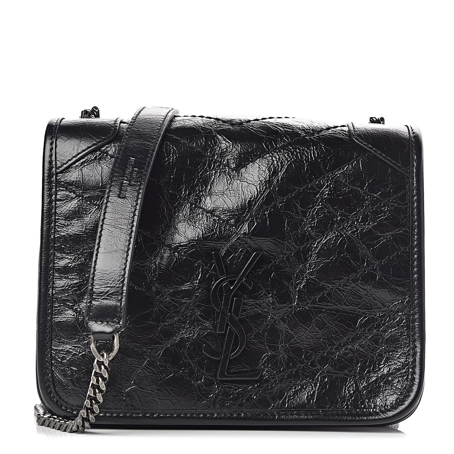 Crinkled Calfskin Matelasse Monogram Niki Chain Wallet Black