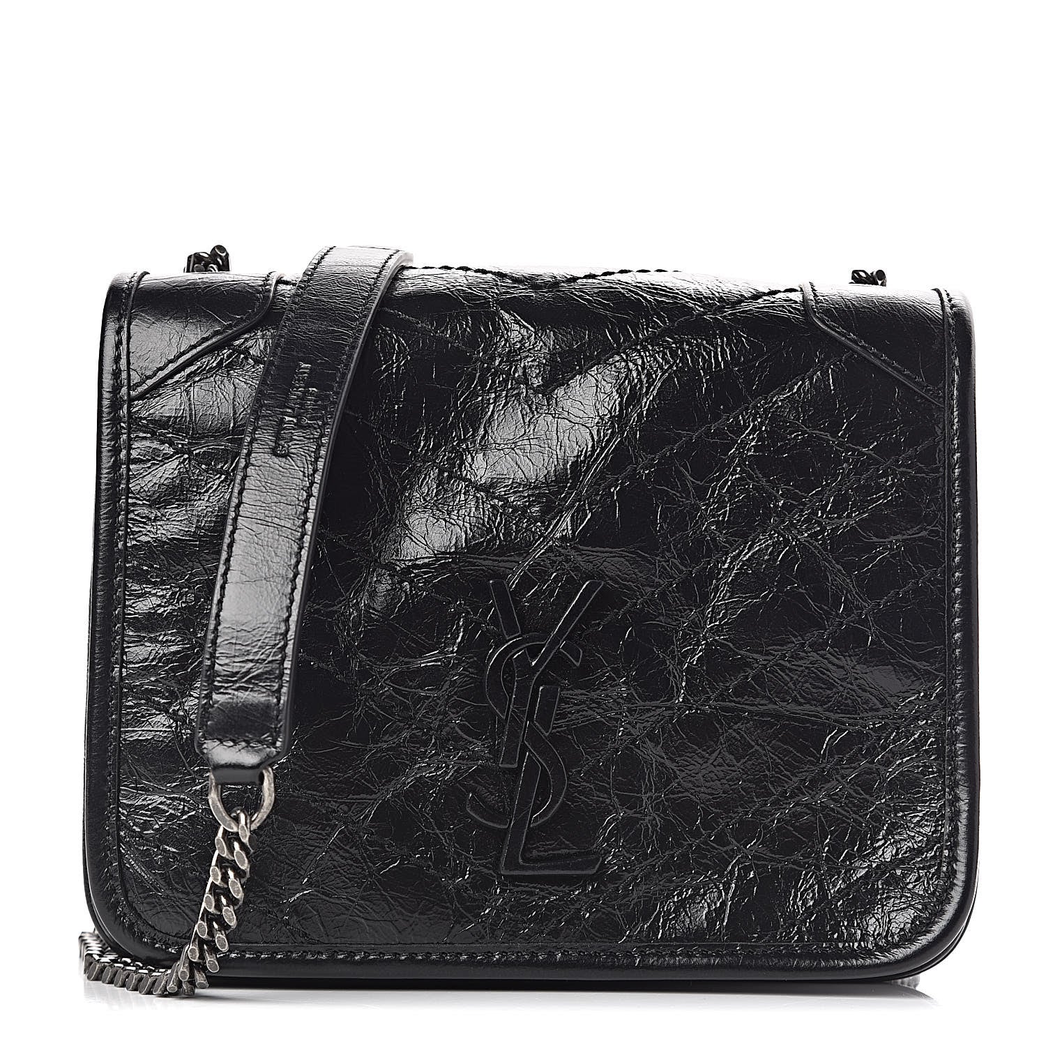 Saint Laurent Crinkled Calfskin Matelasse Monogram Niki Chain Wallet Black 1 of 9