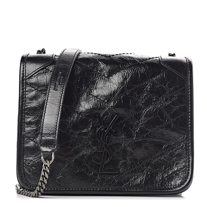 Saint Laurent Crinkled Calfskin Matelasse Monogram Niki Chain Wallet Black 1 of 9