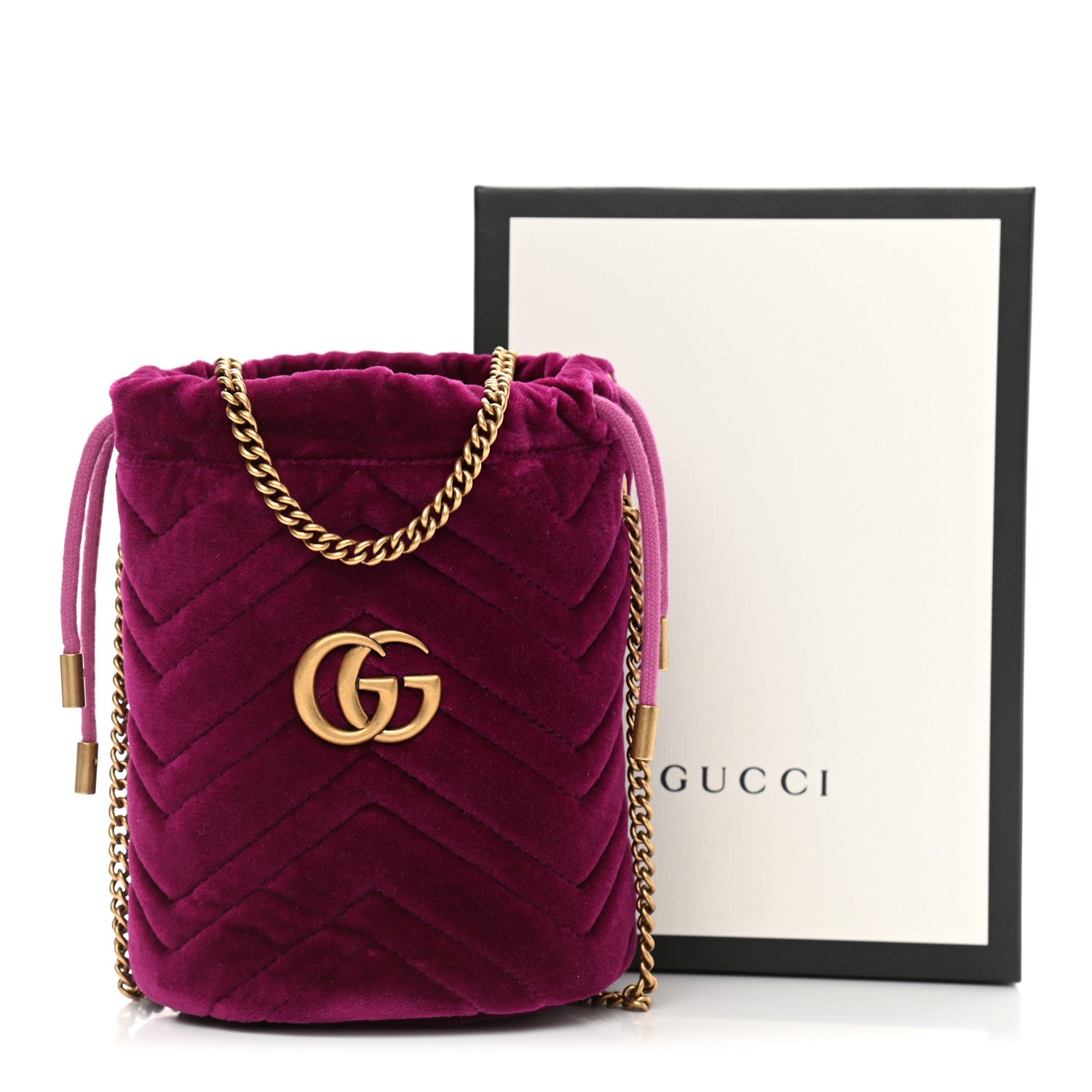 Gucci Velvet Matelasse Mini GG Marmont 2.0 Bucket Bag Fuchsia Violet Cyclamen 11 of 11