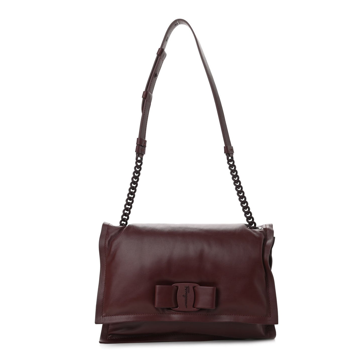 Calfskin Small Viva Bow Shoulder Bag Burgundy