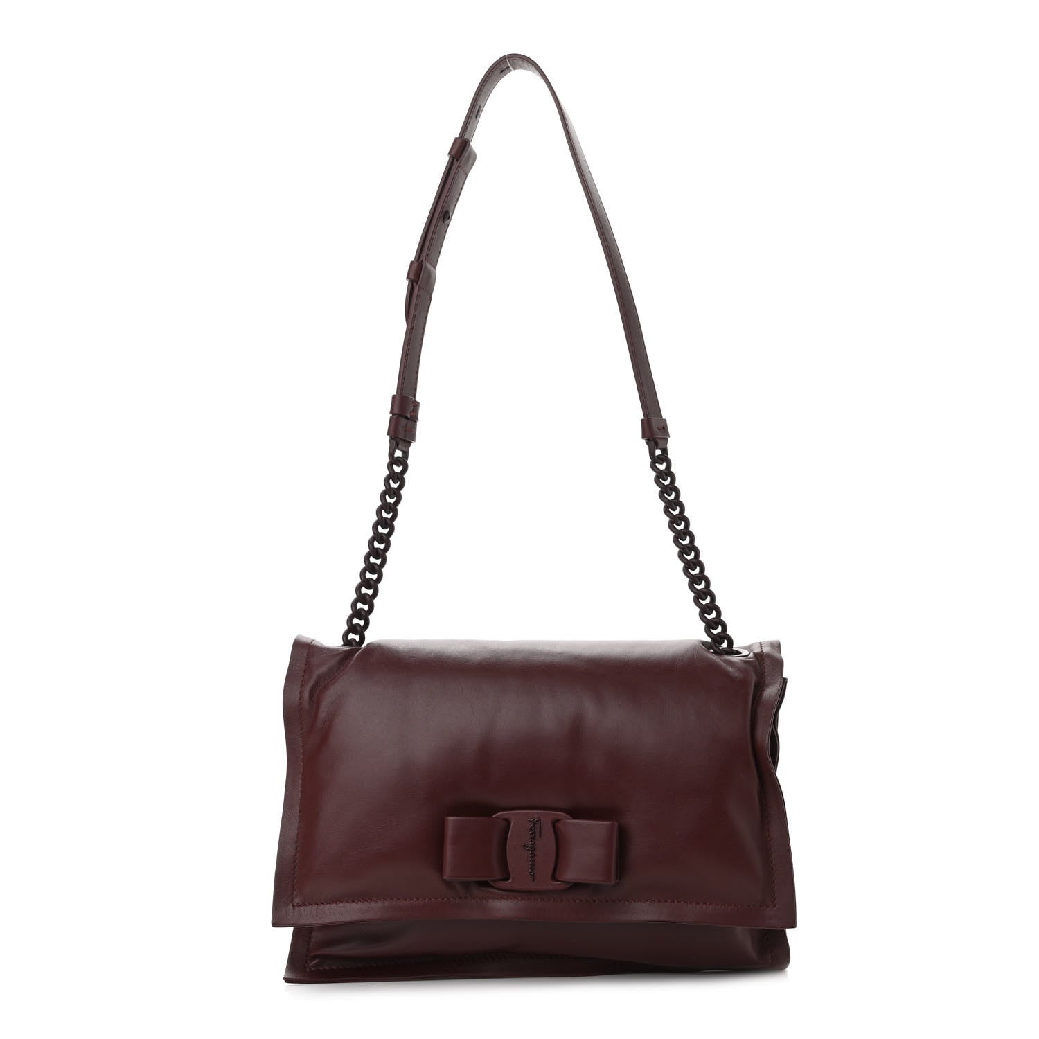 Salvatore Ferragamo Calfskin Small Viva Bow Shoulder Bag Burgundy 1 of 10