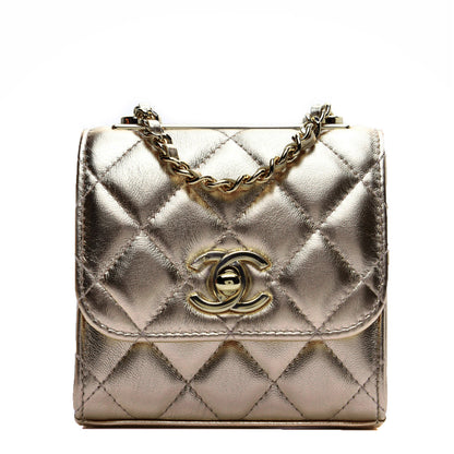 Chanel Metallic Lambskin Quilted Mini Trendy CC Clutch With Chain Gold 1 of 17
