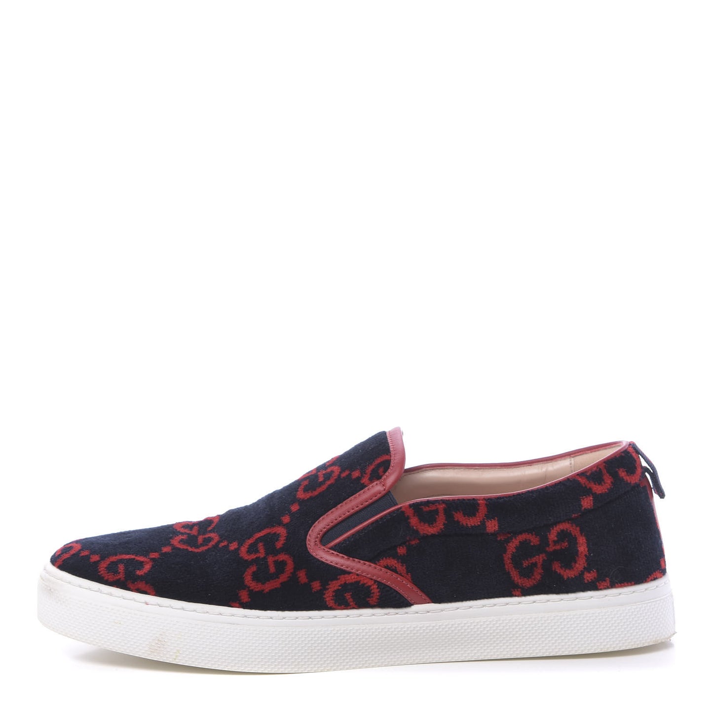 Terry Cloth Miro Soft Calfskin GG Monogram Mens Dublin Slip On Sneakers 12 Blue Red Hibiscus Red
