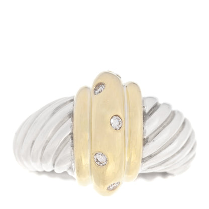 David Yurman Sterling Silver 14K Yellow Gold Diamond Cable Dome Ring 54 7 1 of 4