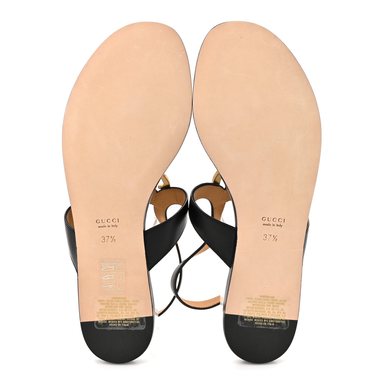 Gucci Calfskin Double G Thong Flat Sandals 37.5 Black 6 of 9