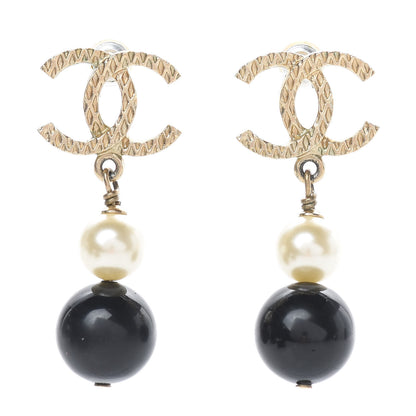 Chanel Pearl Bead CC Drop Earrings Black Gold 1 of 5
