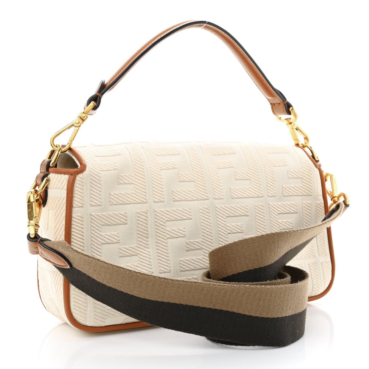 Canvas Vitello King Bi-Color Strap FF Embroidered Baguette Grezzo Brandy Cuoio