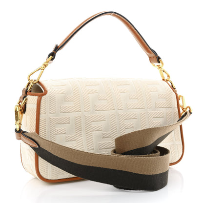 Fendi Canvas Vitello King Bi-Color Strap FF Embroidered Baguette Grezzo Brandy Cuoio 3 of 10
